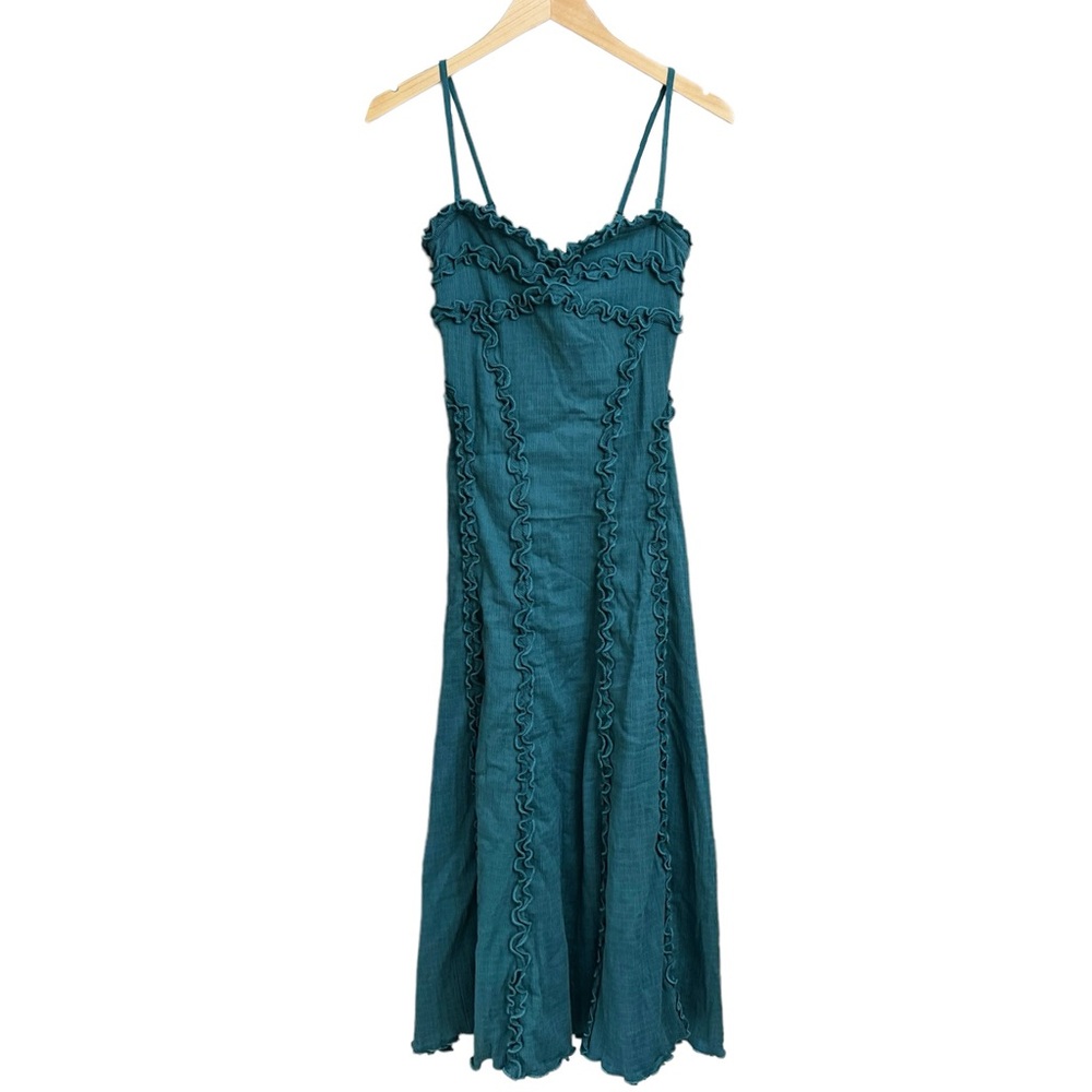 NWT Free People Inessa Ruffle Midi Dress Dragonfly Turquoise - Picture 2 of 7